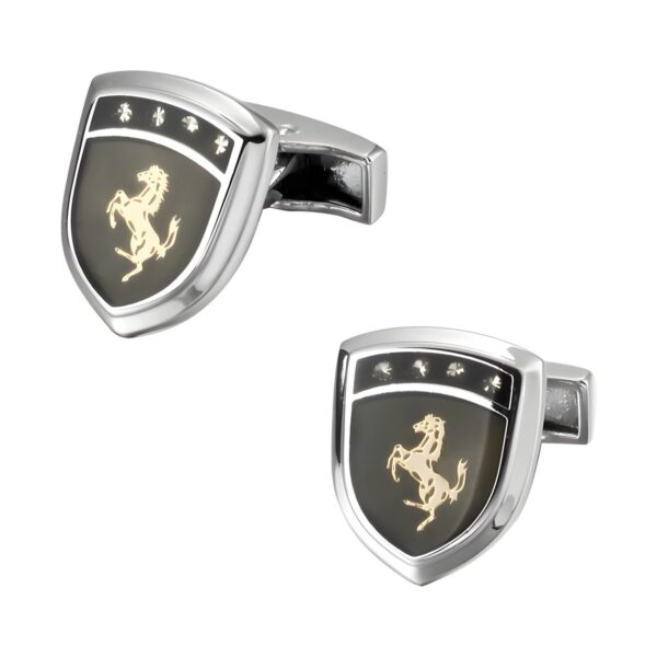 Ατσάλινα ανδρικά μανικετόκουμπα Original Men's Fashion Crystal Golden Arabic Horse, χρυσό και μαύρο