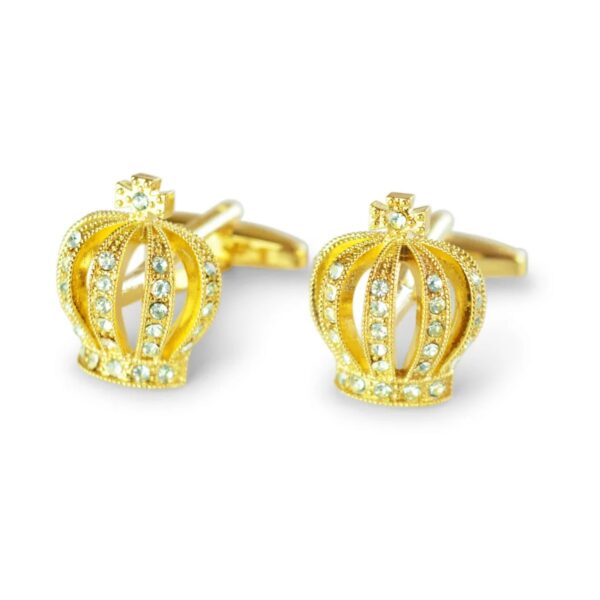 Ατσάλινα ανδρικά μανικετόκουμπα Original Men's Fashion Κορώνα Crystal Crown, χρυσό