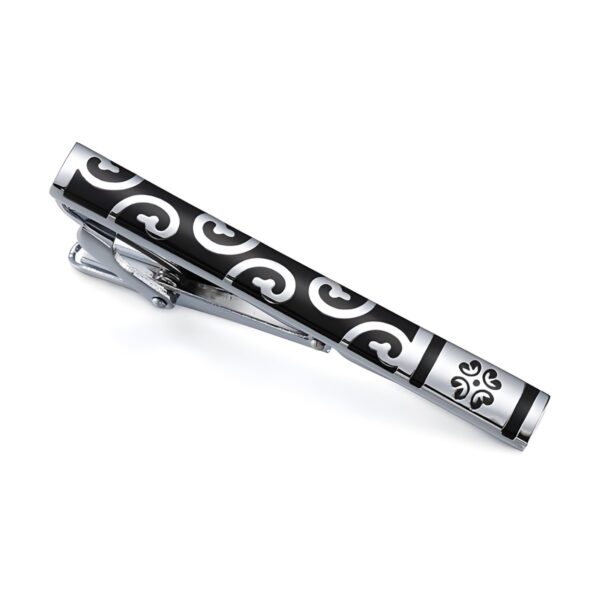 Ατσάλινο ανδρικό clip γραβάτας Original Men's Fashion Black Tribal Hearts, ασημί και μαύρο