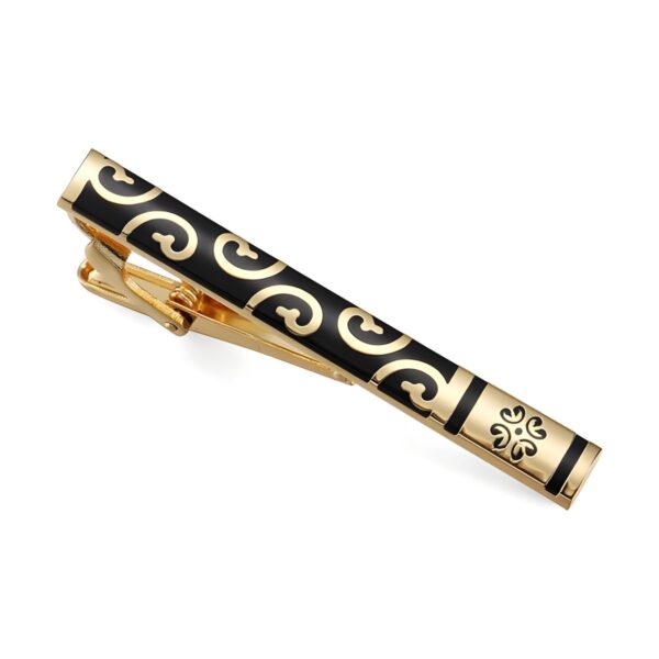 Ατσάλινο ανδρικό clip γραβάτας Original Men's Fashion Golden Tribal Hearts, χρυσό και μαύρο