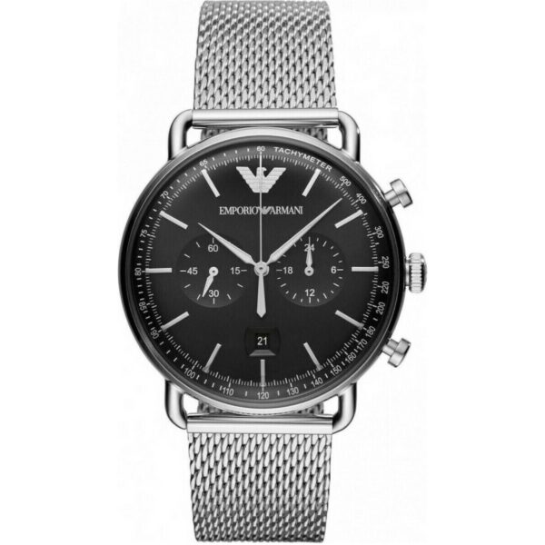 Ανδρικό ρολόι χρονογράφος Emporio Armani Aviator με ατσάλινο μπρασελέ, 44 mm