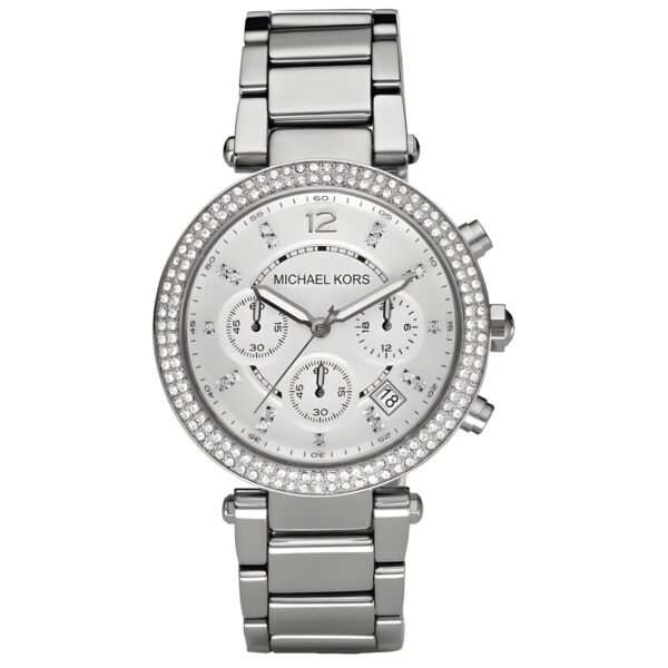 Γυναικείο ρολόι χρονογράφος Michael Kors Parker Crystals με ατσάλινο μπρασελέ, ασημί