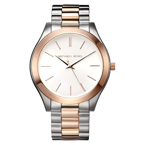 Γυναικείο ρολόι Michael Kors Slim Runway με ροζ χρυσό μεταλλικό μπρασελέ, 34 mm