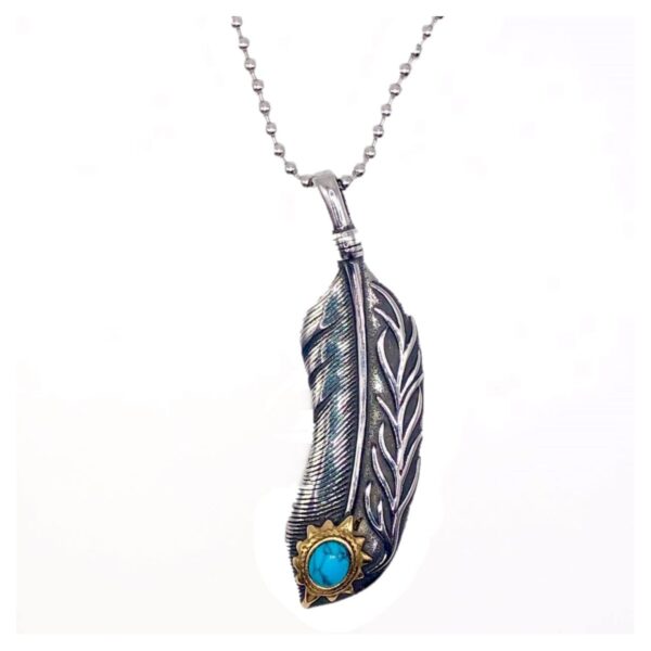 Ατσάλινη αλυσίδα λαιμού Original Men's Fashion με μενταγιόν Indian Feather, 60 εκ., ασημί και μαύρη