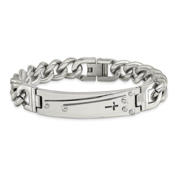 Ανδρικό ατσάλινο βραχιόλι Original Men's Fashion με σταυρό Minimal Silver Cross, 22 εκ., ασημί