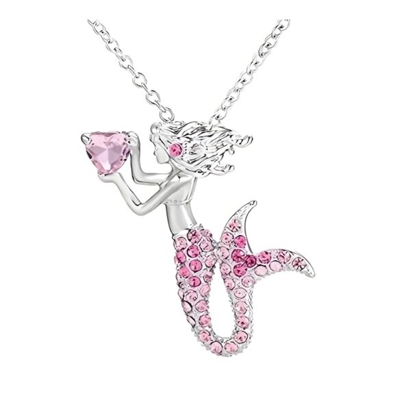 Παιδικό ασημένιο κολιέ Pink Lady Pink Mermaid, ροζ