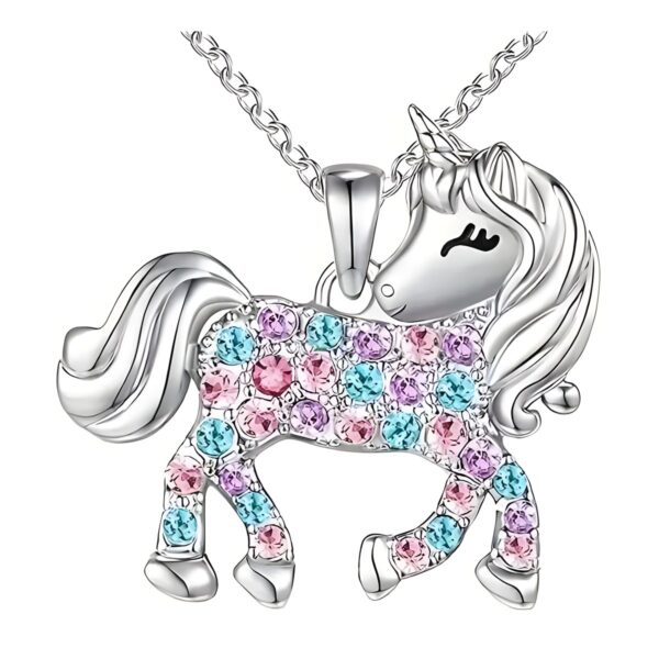Παιδικό ασημένιο κολιέ Pink Lady Unicorn με αλυσίδα, ασημί