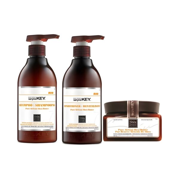 Σετ περιποίησης μαλλιών Saryna Key Color Lasting Trio Small Pack με σαμπουάν, conditioner και βούτυρο