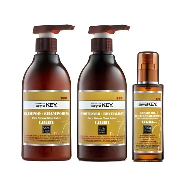 Σετ περιποίησης μαλλιών Saryna Key Damage Repair Light Trio Small Kit με σαμπουάν, conditioner και λάδι