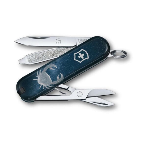 Ελβετικός σουγιάς Victorinox Classic SD Zodiac Καρκίνος 7 λειτουργιών, μπλε, 58 mm