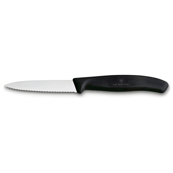 Μυτερό οδοντωτό μαχαίρι κουζίνας Victorinox Swiss Classic από ανοξείδωτο ατσάλι, 8 εκ., μαύρο
