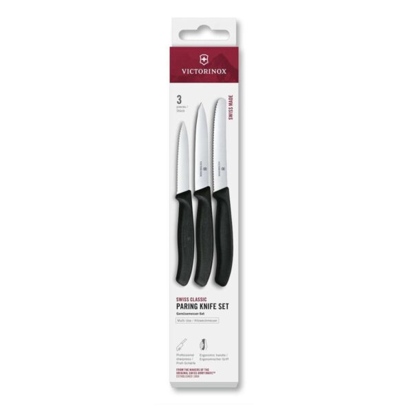 Σετ 3 τεμαχίων μαχαίρια κουζίνας Victorinox Swiss Classic Paring Knife από ανοξείδωτο ατσάλι, μαύρα