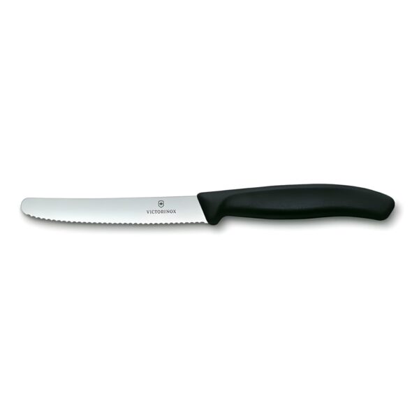 Στρογγυλό οδοντωτό μαχαίρι κουζίνας Victorinox Swiss Classic Wavy από ανοξείδωτο ατσάλι, 11 εκ., μαύρο
